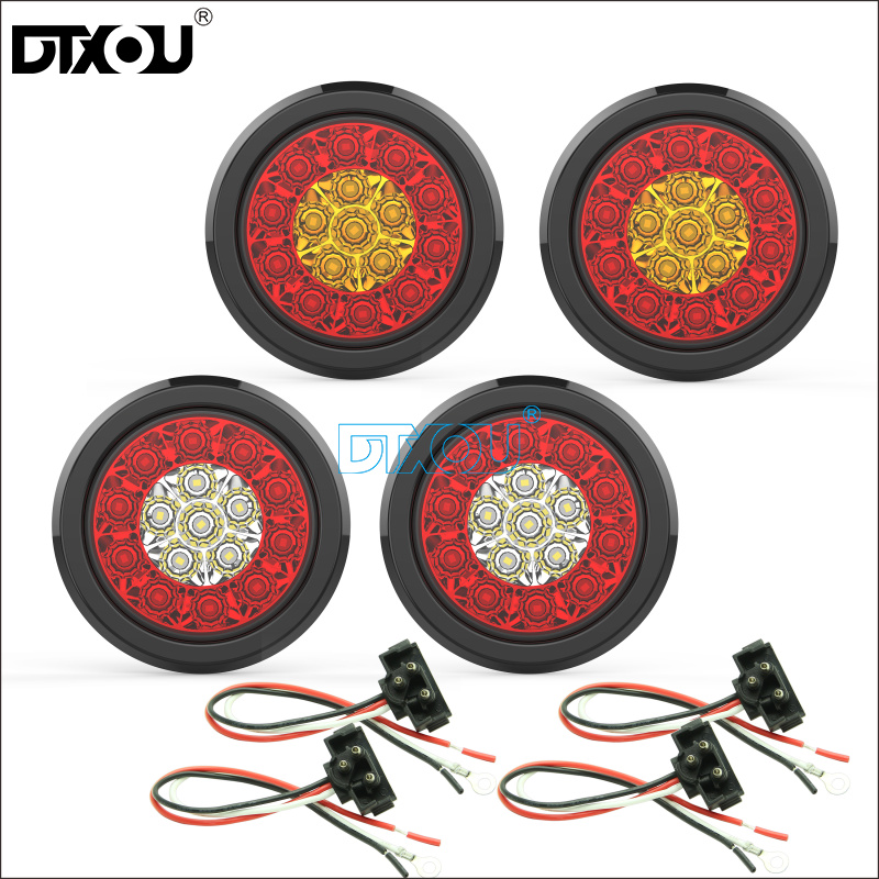 JY-2018 Dual-Color 4-Inch Round LED Tail Lamp With Pigtail Cord 3-Connector